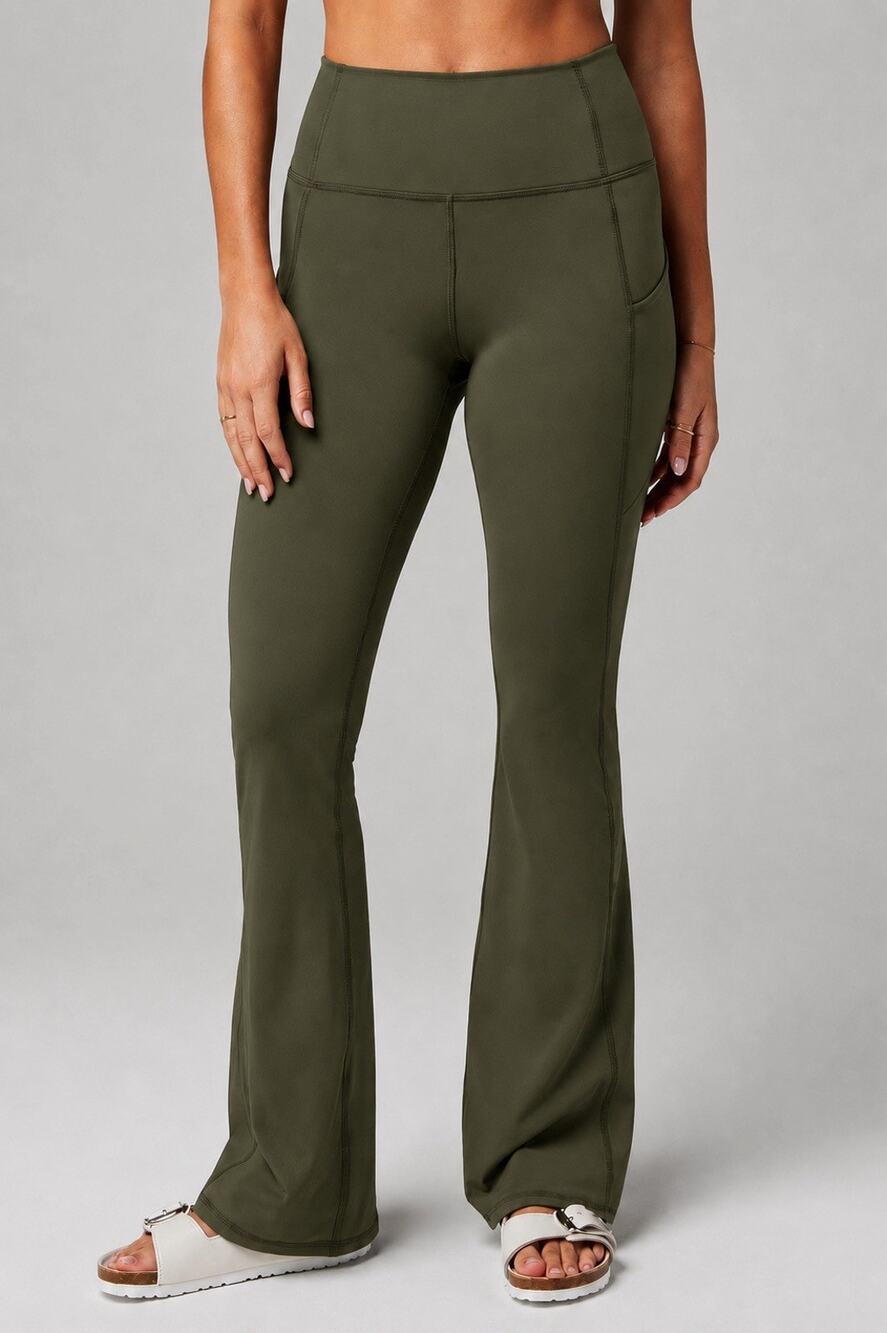 NWT Fabletics $84 XL Oasis PureLuxe High-Waisted Pocketed Kick Flare Olive Green